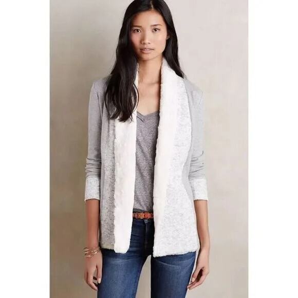 ANTHROPOLOGIE Saturday Sunday Ambrose Knit Jacket Size XS Gray Faux Fur - Picture 1 of 8